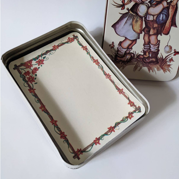Vintage Hummel Look Boy and Girl Tin with Stationary, Note Paper Gift Tin Kitsch - Picture 6 of 8
